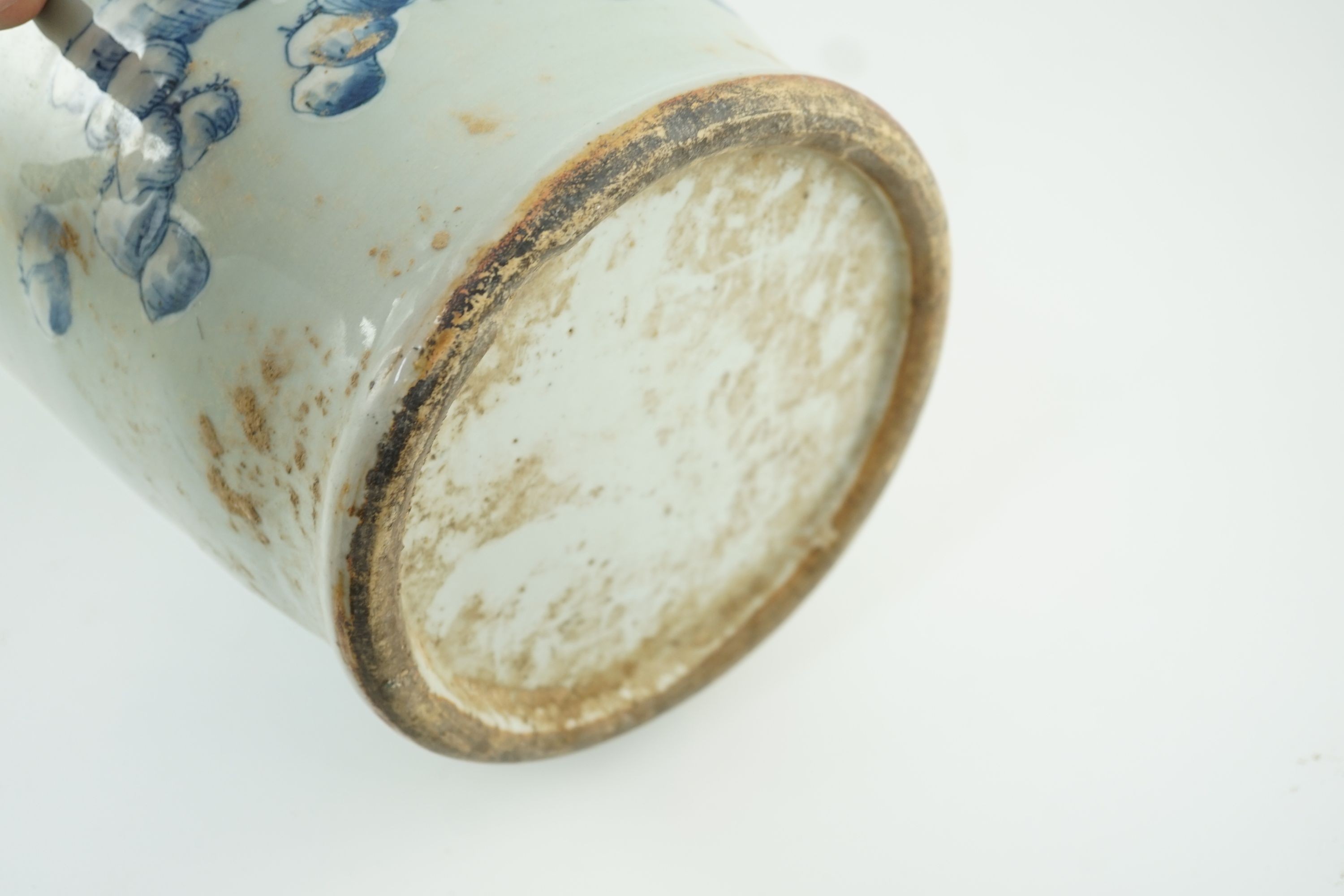 A large Chinese blue and white celadon ground vase, 19th century, rim chip and hairline crack